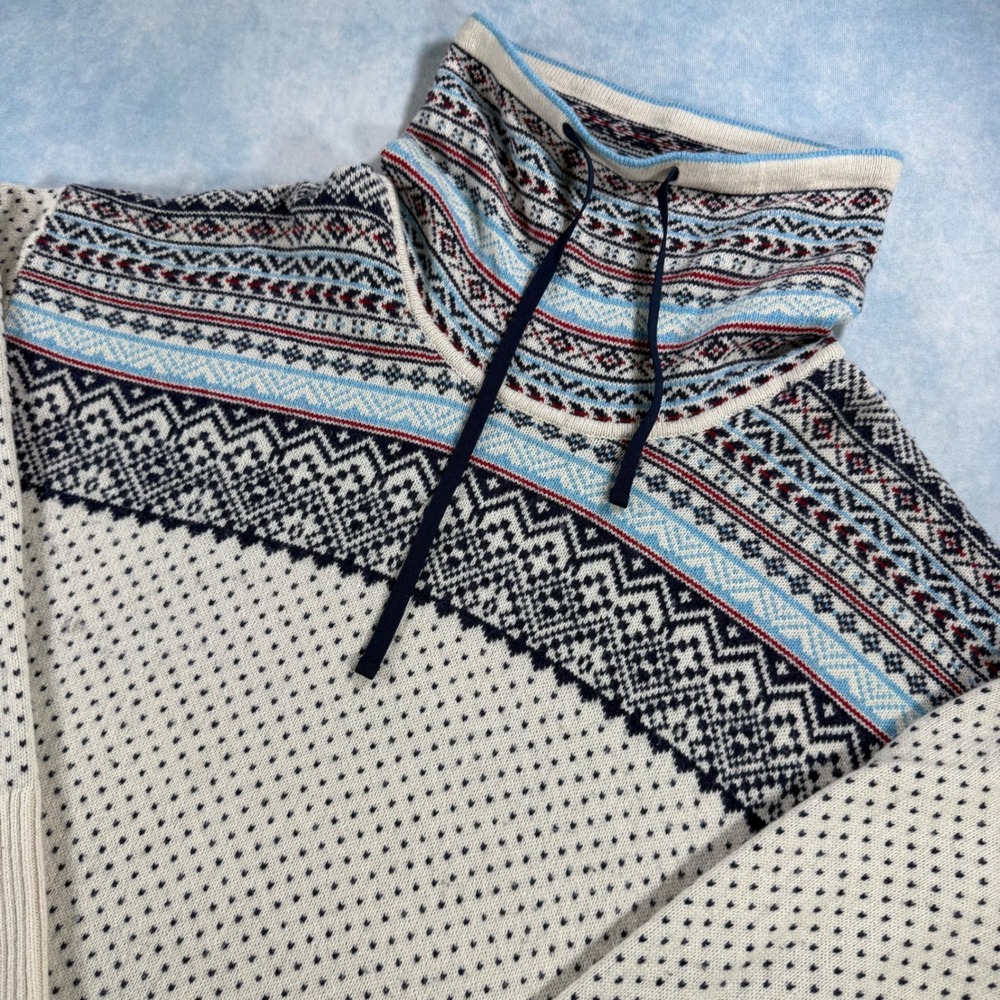 Eddie Bauer Sweater Women L Cream Fair Isle Wool Blend Excellent Cowl Neck 3163